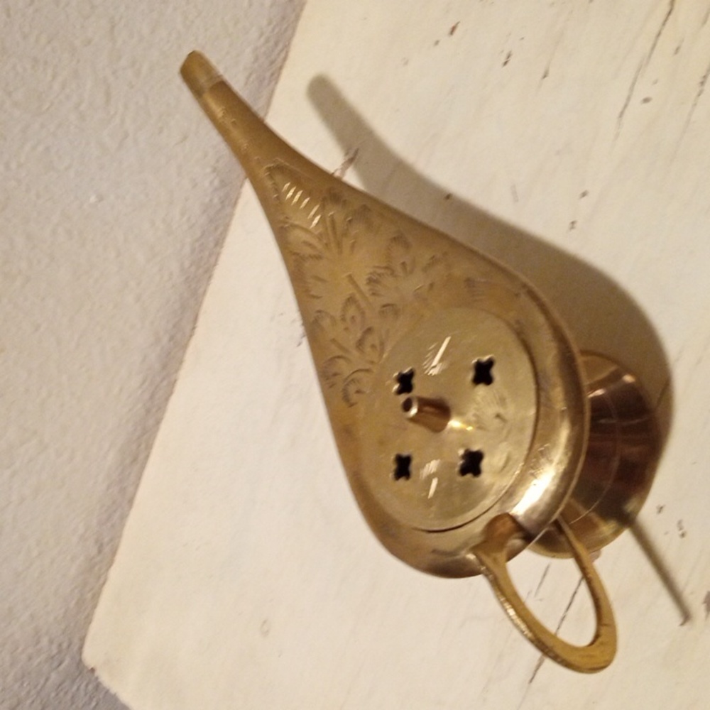 Ornate Brass Oil Incense Burner Alladin Lamp Unique Vintage
